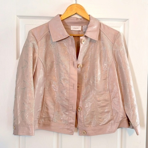 Chico's Jackets & Blazers - Chico’s Blush Pink Embroidered Linen Jacket Size One